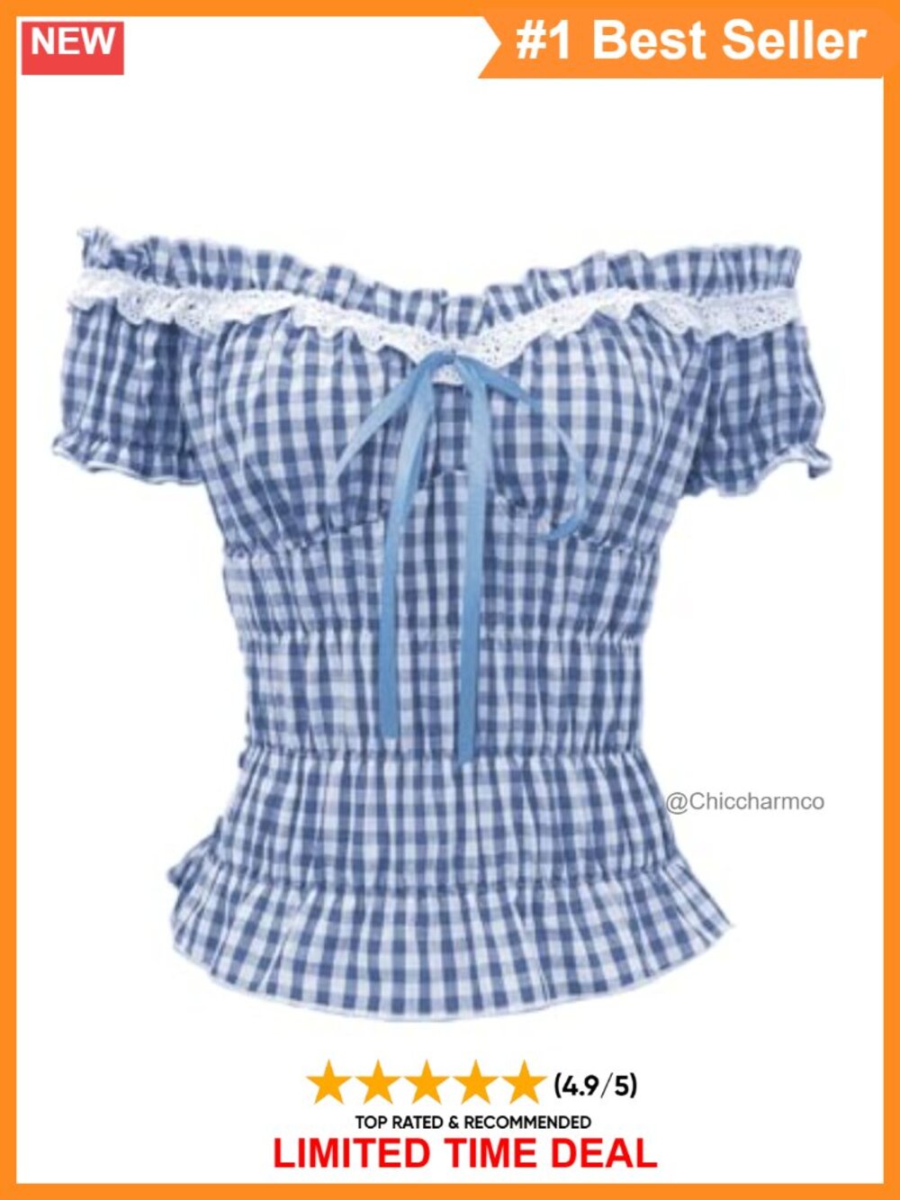Women's Gingham Plaid Off Shoulder Peplum Top Ruffle Trim Crop Blouse